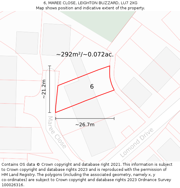 6, MAREE CLOSE, LEIGHTON BUZZARD, LU7 2XG: Plot and title map