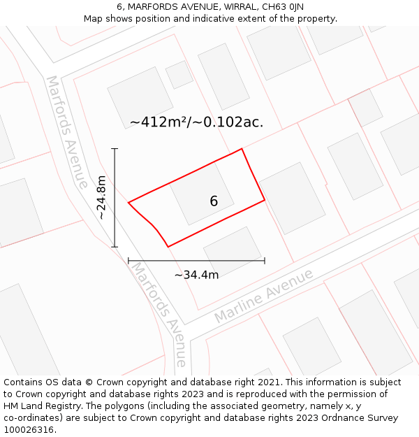 6, MARFORDS AVENUE, WIRRAL, CH63 0JN: Plot and title map