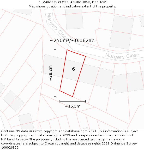 6, MARGERY CLOSE, ASHBOURNE, DE6 1GZ: Plot and title map