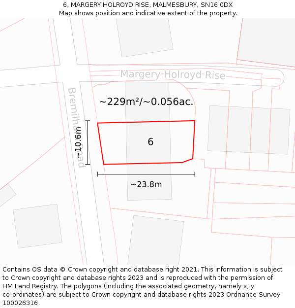 6, MARGERY HOLROYD RISE, MALMESBURY, SN16 0DX: Plot and title map