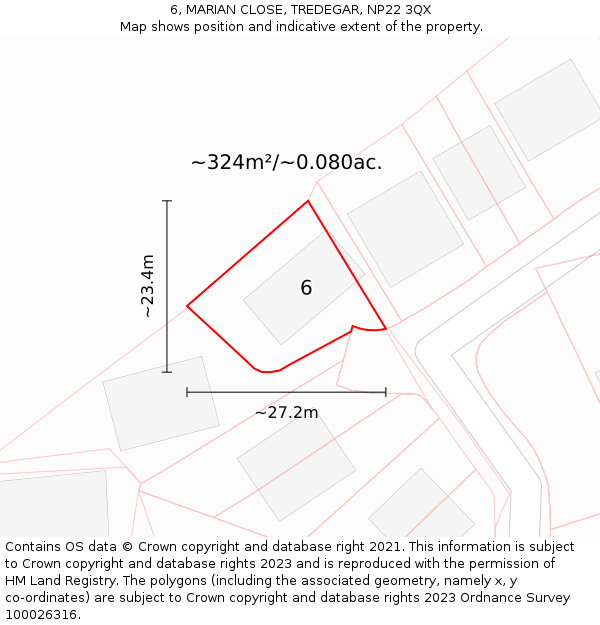 6, MARIAN CLOSE, TREDEGAR, NP22 3QX: Plot and title map