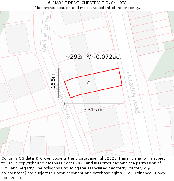 6, MARINE DRIVE, CHESTERFIELD, S41 0FG: Plot and title map