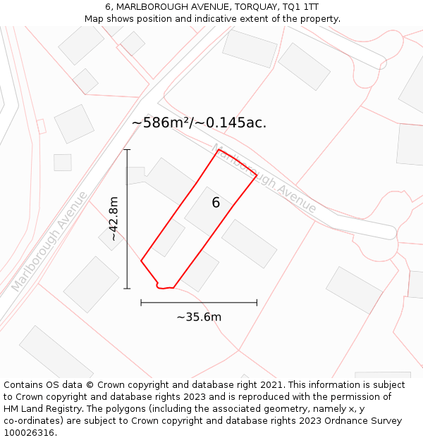 6, MARLBOROUGH AVENUE, TORQUAY, TQ1 1TT: Plot and title map