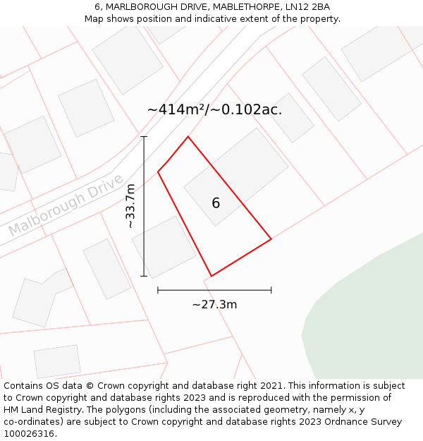 6, MARLBOROUGH DRIVE, MABLETHORPE, LN12 2BA: Plot and title map