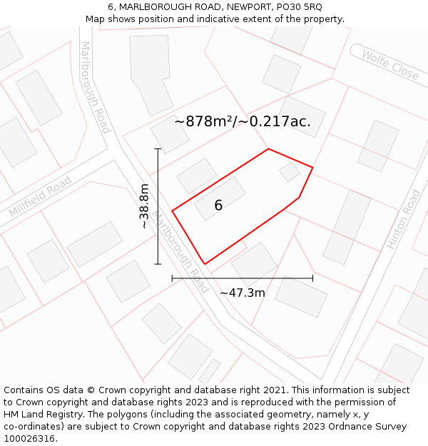 6, MARLBOROUGH ROAD, NEWPORT, PO30 5RQ: Plot and title map