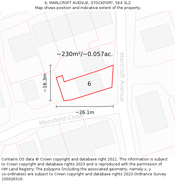 6, MARLCROFT AVENUE, STOCKPORT, SK4 3LZ: Plot and title map