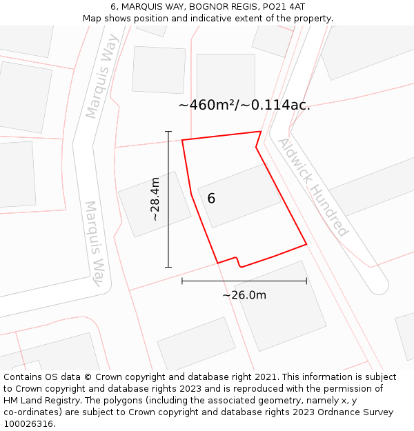 6, MARQUIS WAY, BOGNOR REGIS, PO21 4AT: Plot and title map