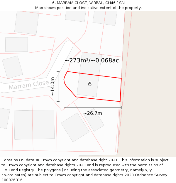 6, MARRAM CLOSE, WIRRAL, CH46 1SN: Plot and title map