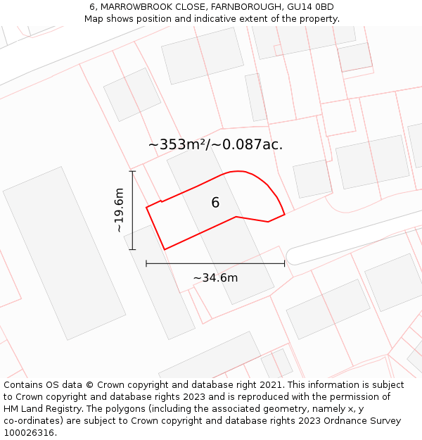 6, MARROWBROOK CLOSE, FARNBOROUGH, GU14 0BD: Plot and title map