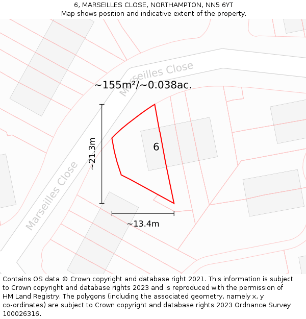 6, MARSEILLES CLOSE, NORTHAMPTON, NN5 6YT: Plot and title map