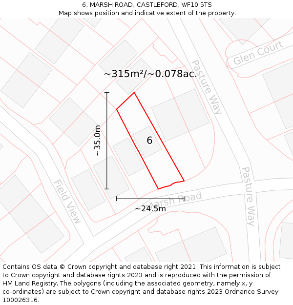 6, MARSH ROAD, CASTLEFORD, WF10 5TS: Plot and title map