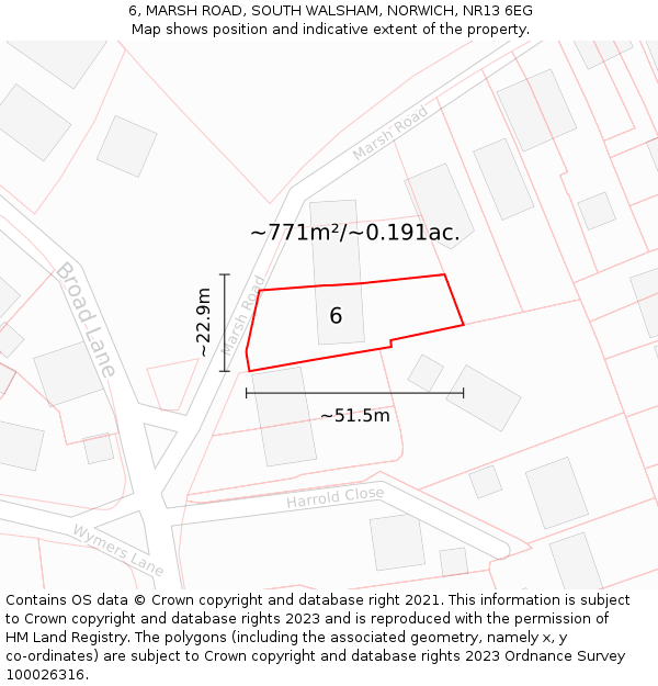 6, MARSH ROAD, SOUTH WALSHAM, NORWICH, NR13 6EG: Plot and title map