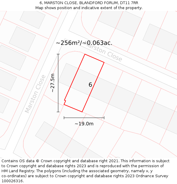 6, MARSTON CLOSE, BLANDFORD FORUM, DT11 7RR: Plot and title map