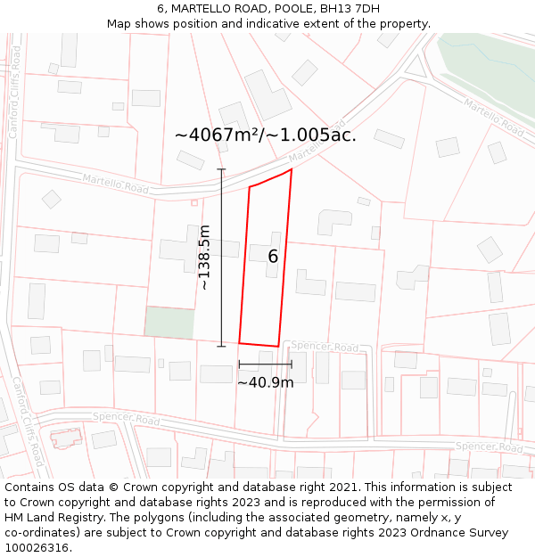 6, MARTELLO ROAD, POOLE, BH13 7DH: Plot and title map