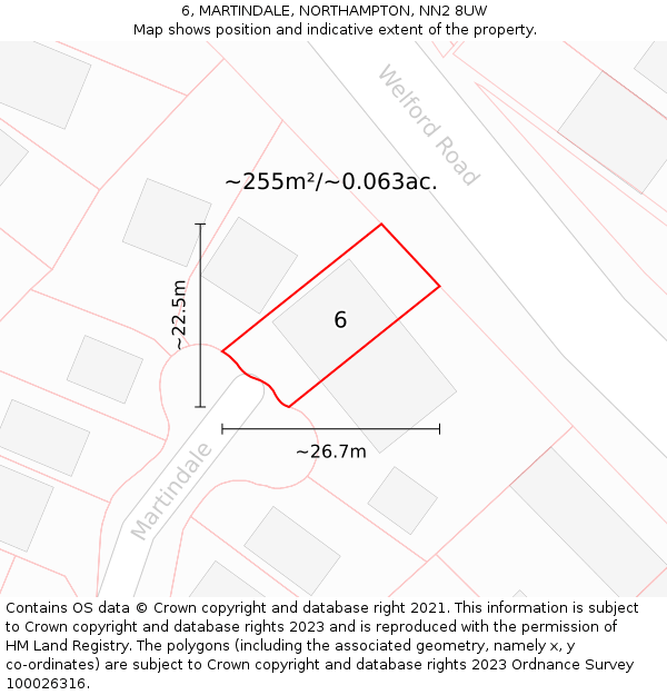 6, MARTINDALE, NORTHAMPTON, NN2 8UW: Plot and title map