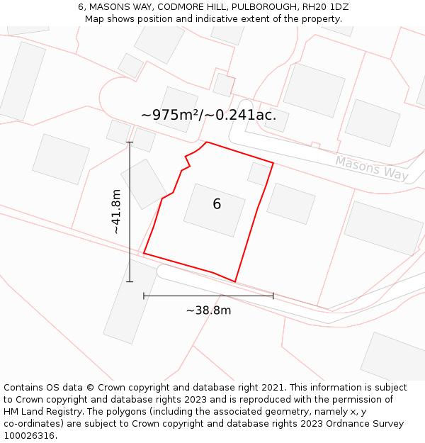 6, MASONS WAY, CODMORE HILL, PULBOROUGH, RH20 1DZ: Plot and title map