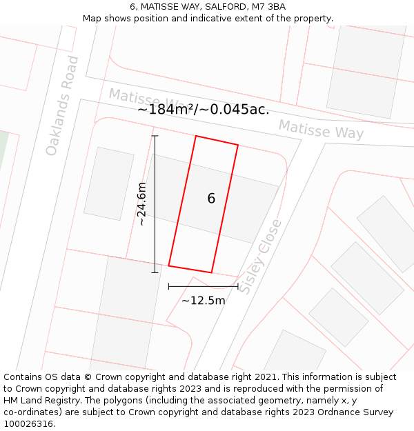 6, MATISSE WAY, SALFORD, M7 3BA: Plot and title map