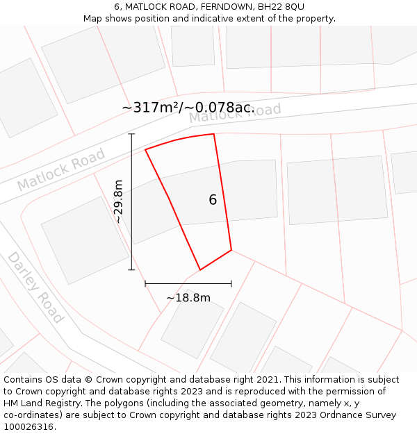 6, MATLOCK ROAD, FERNDOWN, BH22 8QU: Plot and title map