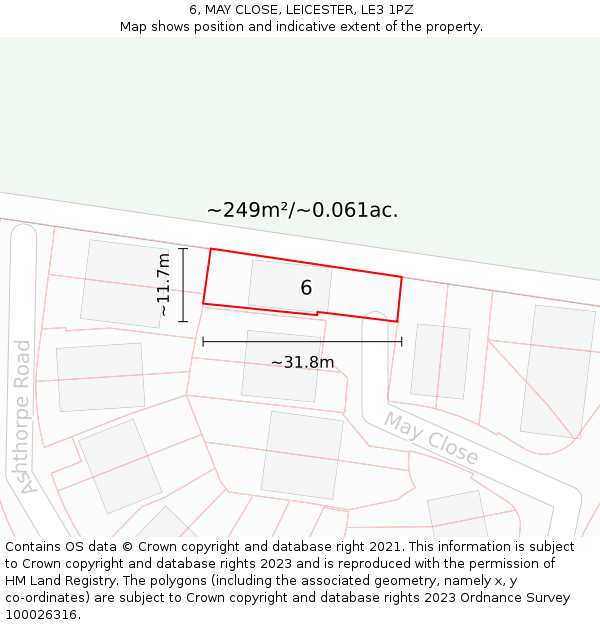 6, MAY CLOSE, LEICESTER, LE3 1PZ: Plot and title map