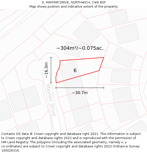 6, MAYFAIR DRIVE, NORTHWICH, CW9 8GF: Plot and title map