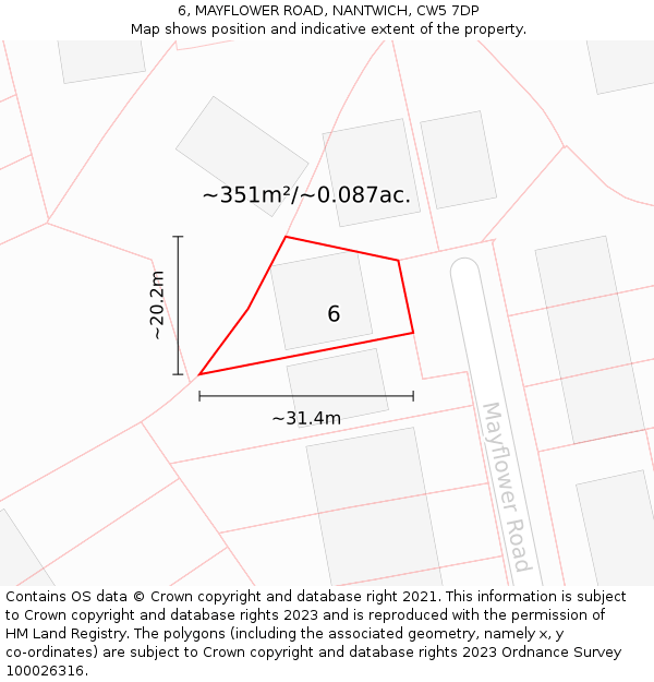 6, MAYFLOWER ROAD, NANTWICH, CW5 7DP: Plot and title map