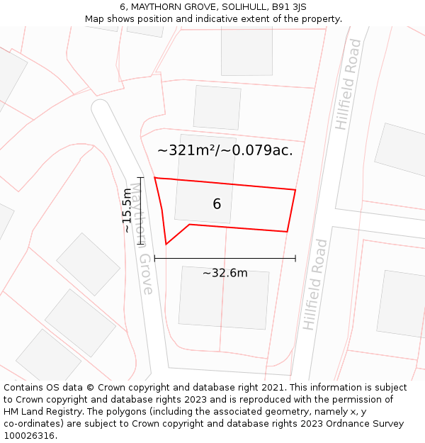 6, MAYTHORN GROVE, SOLIHULL, B91 3JS: Plot and title map