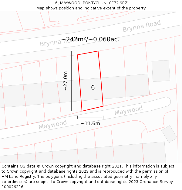 6, MAYWOOD, PONTYCLUN, CF72 9PZ: Plot and title map