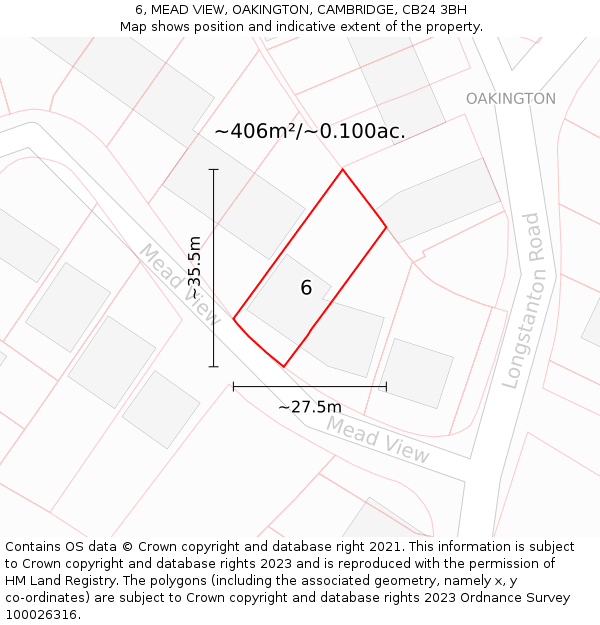 6, MEAD VIEW, OAKINGTON, CAMBRIDGE, CB24 3BH: Plot and title map