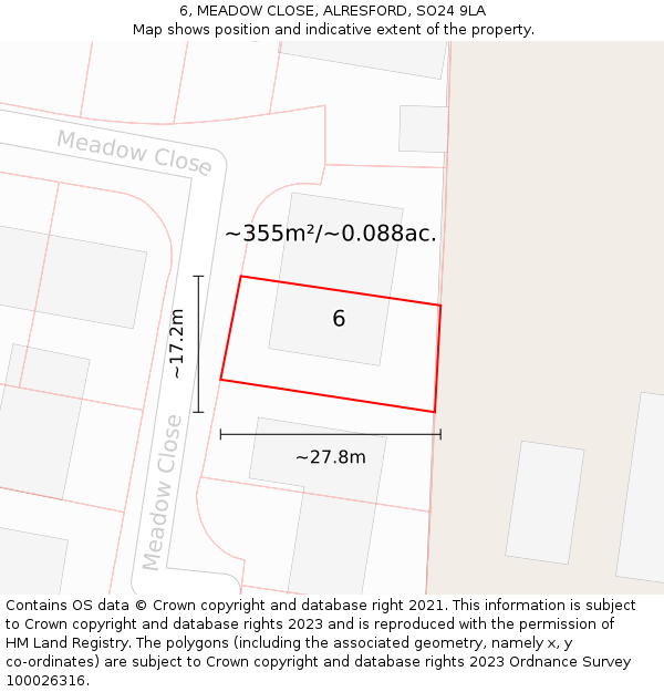 6, MEADOW CLOSE, ALRESFORD, SO24 9LA: Plot and title map