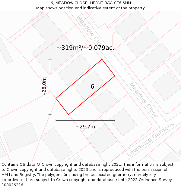 6, MEADOW CLOSE, HERNE BAY, CT6 6NN: Plot and title map