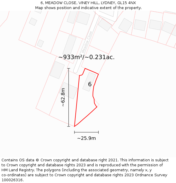 6, MEADOW CLOSE, VINEY HILL, LYDNEY, GL15 4NX: Plot and title map