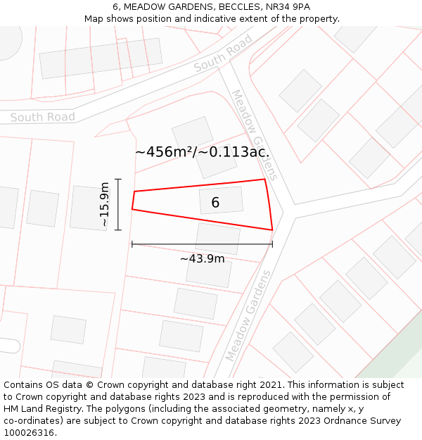 6, MEADOW GARDENS, BECCLES, NR34 9PA: Plot and title map