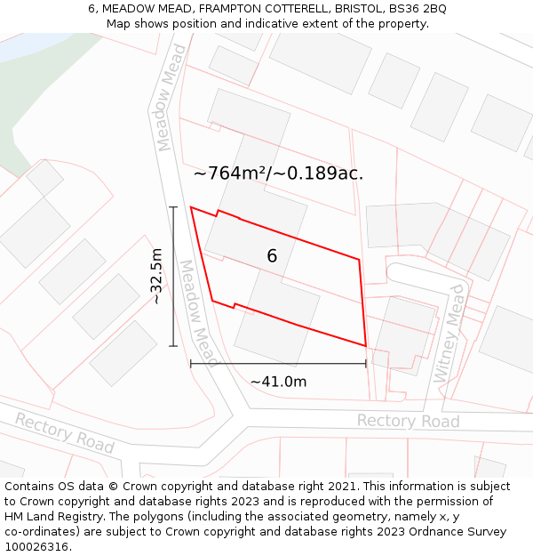 6, MEADOW MEAD, FRAMPTON COTTERELL, BRISTOL, BS36 2BQ: Plot and title map