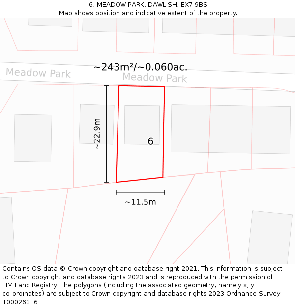 6, MEADOW PARK, DAWLISH, EX7 9BS: Plot and title map