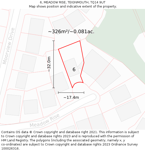 6, MEADOW RISE, TEIGNMOUTH, TQ14 9UT: Plot and title map