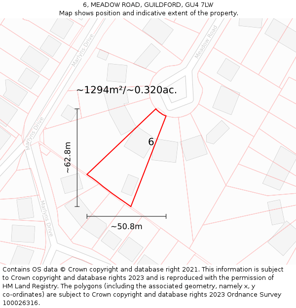 6, MEADOW ROAD, GUILDFORD, GU4 7LW: Plot and title map