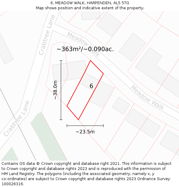 6, MEADOW WALK, HARPENDEN, AL5 5TG: Plot and title map