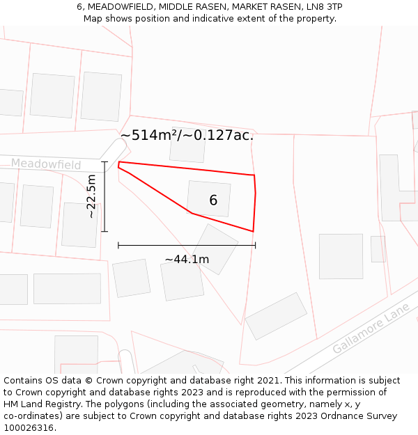 6, MEADOWFIELD, MIDDLE RASEN, MARKET RASEN, LN8 3TP: Plot and title map