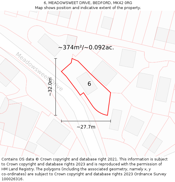 6, MEADOWSWEET DRIVE, BEDFORD, MK42 0RG: Plot and title map