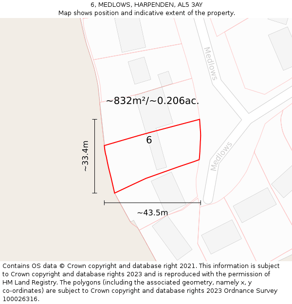 6, MEDLOWS, HARPENDEN, AL5 3AY: Plot and title map