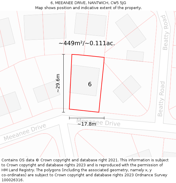 6, MEEANEE DRIVE, NANTWICH, CW5 5JG: Plot and title map