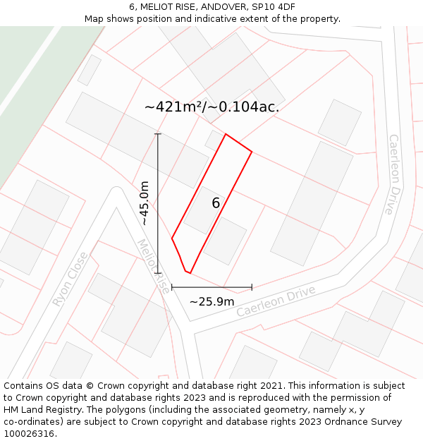 6, MELIOT RISE, ANDOVER, SP10 4DF: Plot and title map