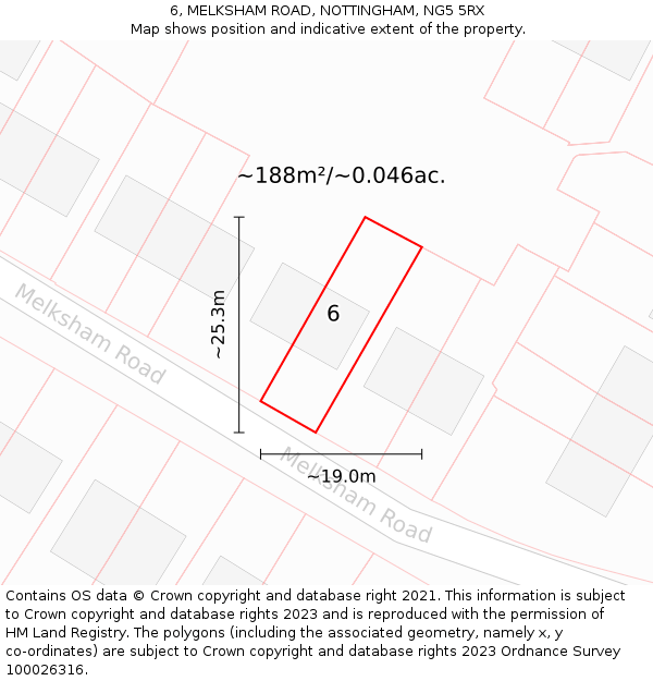 6, MELKSHAM ROAD, NOTTINGHAM, NG5 5RX: Plot and title map