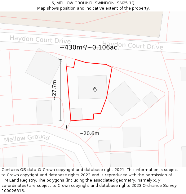 6, MELLOW GROUND, SWINDON, SN25 1QJ: Plot and title map