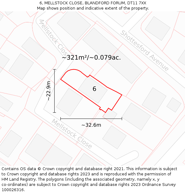 6, MELLSTOCK CLOSE, BLANDFORD FORUM, DT11 7XX: Plot and title map