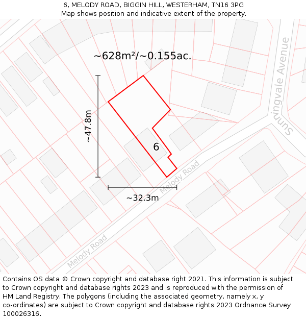 6, MELODY ROAD, BIGGIN HILL, WESTERHAM, TN16 3PG: Plot and title map