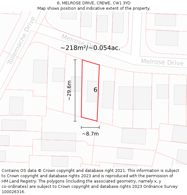 6, MELROSE DRIVE, CREWE, CW1 3YD: Plot and title map