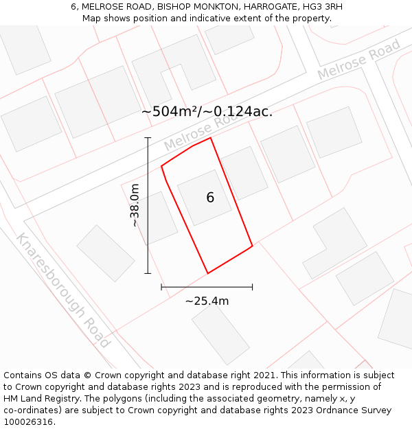 6, MELROSE ROAD, BISHOP MONKTON, HARROGATE, HG3 3RH: Plot and title map