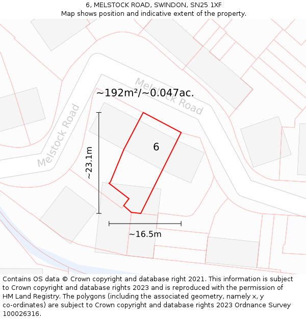 6, MELSTOCK ROAD, SWINDON, SN25 1XF: Plot and title map