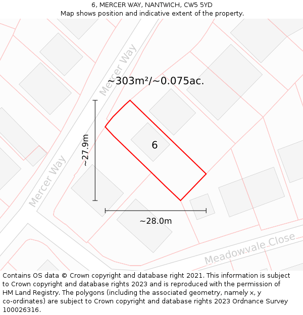 6, MERCER WAY, NANTWICH, CW5 5YD: Plot and title map